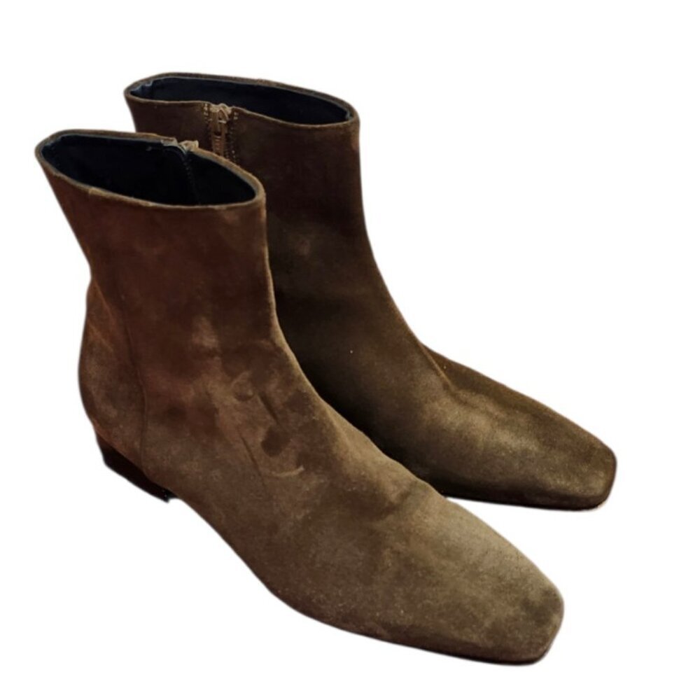 Liviana Conti Brown Suede Ankle Boots Square Toe Low Heel Italian Designer EU 41